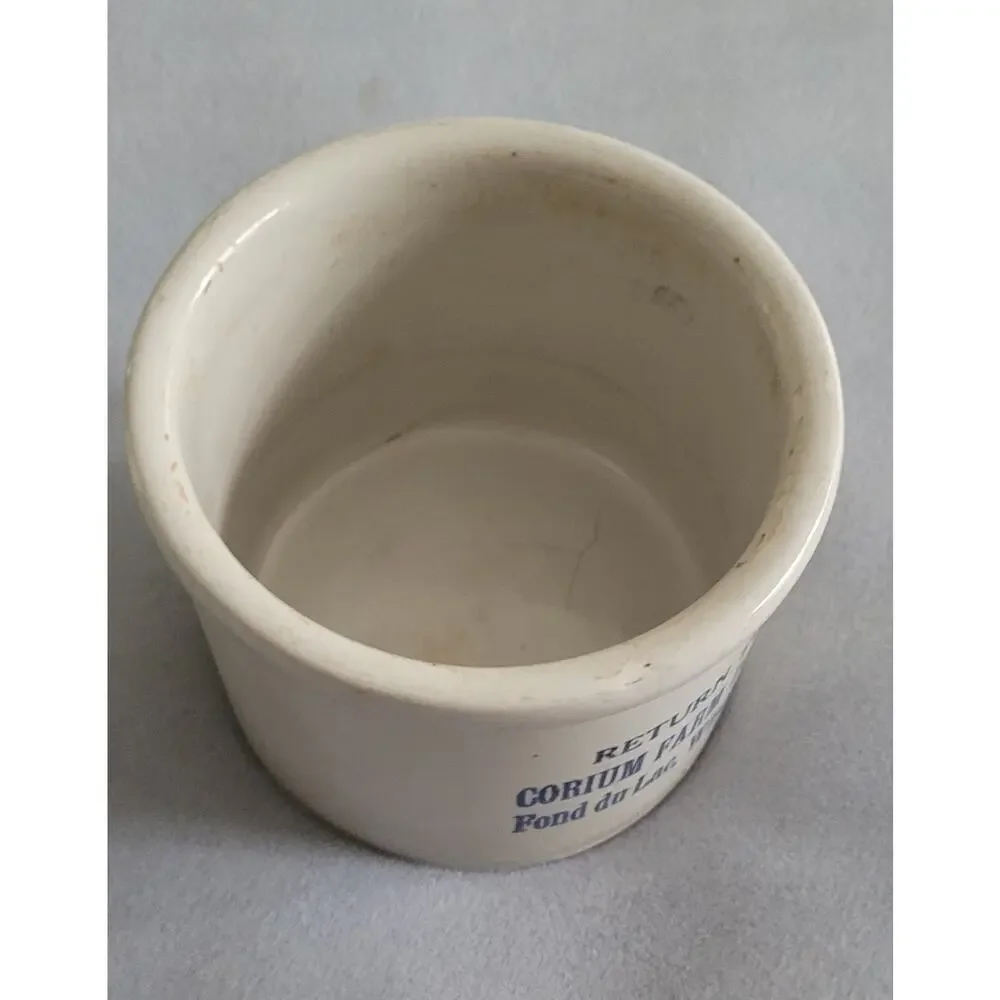 CORIUM FARM DAIRY Fond du Lac Wisconsin Butter Crock/Stoneware-Antique 1920-30's